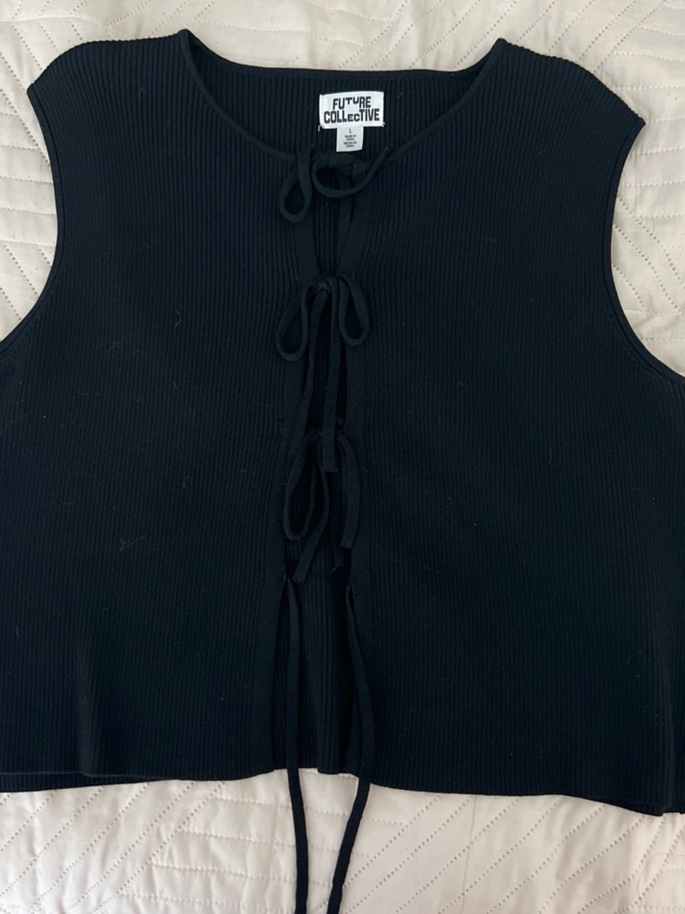 Future Collective Black Ribbed Tie-Front Tank